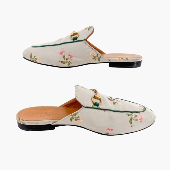 Gucci Princetown Horsebit Loafer Mule EU 39 US 9 Green Floral Embroidered Flat - Picture 9 of 12